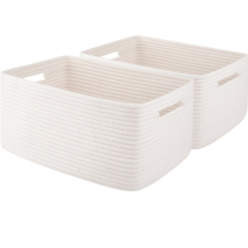 OIAHOMY Storage Basket for Shelves, Closet Cube Storage Bins Baskets for Clothes Blanket Towels, Baby Nursery, Toy Baskets Box, Woven Rope Basket, 15.75*11.81*7.09 IN, 2 Packs White
