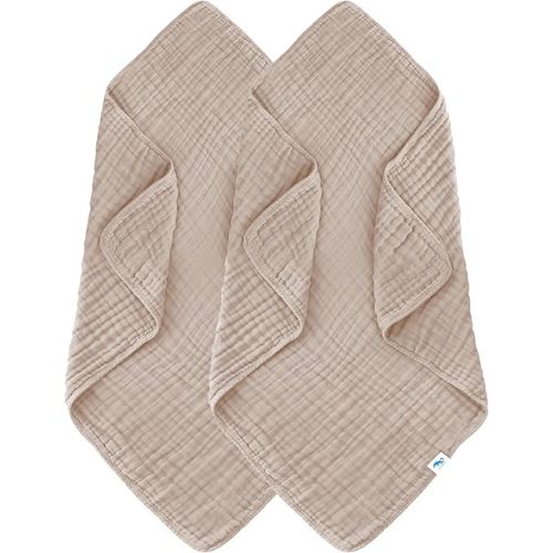 SWEET DOLPHIN Muslin Baby Bath Towels Blanket - 2 Pack 100% Cotton Towel for Babies, Infants, Toddlers - 40x40Inch - Highly Absorbent, Brown