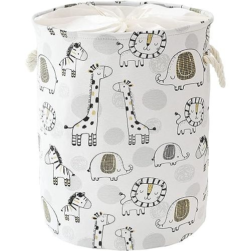 INough Kids Laundry Basket Extra Large Baby Hamper for Nursery, 58L Kids Hamper for Nursery Stuffed Animal Storage Basket, Canvas Clothes Hamper Toy Basket for Boys Foldable Laundry Hamper (Giraffe)