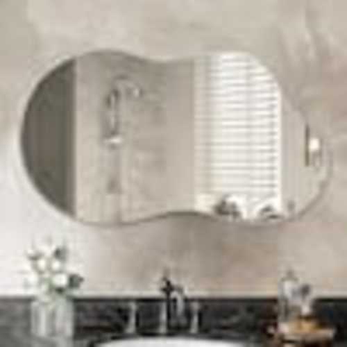 Hochwertiges 36 in. W. x 24 in. H Irregular Silver Aluminum Alloy Framed Wall Mirror Asymmetrical Wall Mirror HD-MR001-M-SLV