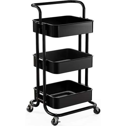Pipishell 3 Tier Mesh Utility Cart - Black