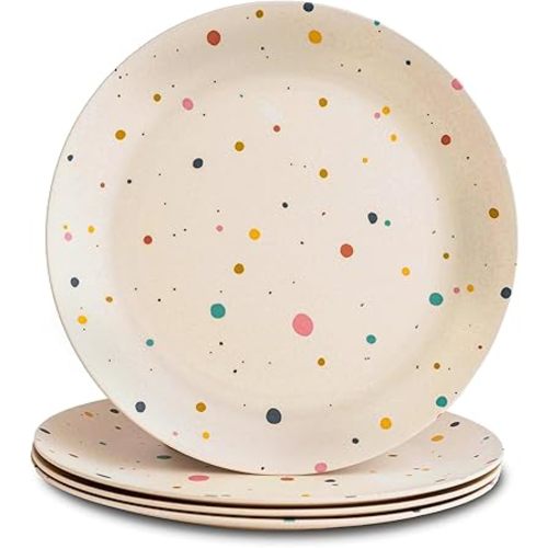 Nook Theory 4 Pack Reusable Bamboo Plates - Non-Toxic Toddler and Kids Plate, Dishwasher Safe, Not Microwavable Dinnerware (Pop 8")