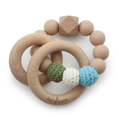 Kanga Care Silicone & Wood Teething Ring - Crocheted - Moss