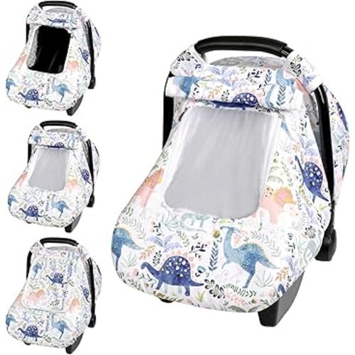 Pea Pod Car Seat Cover Baby Boy, Infant Car Seat Canopy Covers for Newborn with 2 Layers Windows of Breathable Mesh Fabric, Lightweight Polyester/Soft Minky Dot Backing