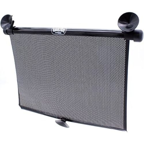 Toddleroo by North States On-The-Go Extra Wide 18” Car Window Shade for Baby and Kids, Retractable Pull-Down Roller, Helps Block Sun Glare, UV Protection, Black