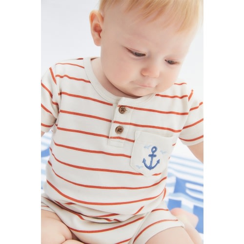 Striped Short Pocket Romper