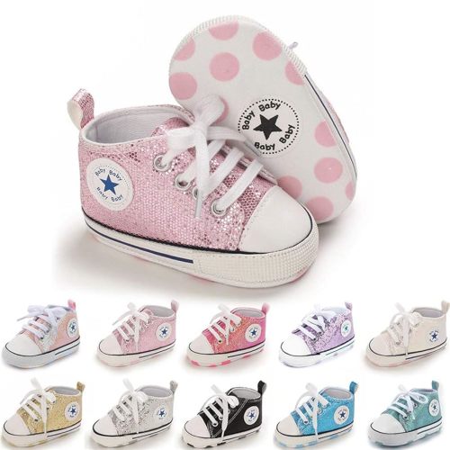 Meckior Baby Girls Boys Canvas Sneakers Soft Sole High-Top Ankle Infant First Walkers Crib Shoes