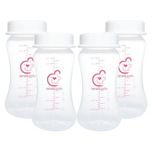 Nenesupply 9oz 4 Count Wide Neck Breast Pump Bottles Use as Bottles for Pumping with Spectra S1 Spectra S2 9 Plus Breast Pumps. Pump Bottles for Spectra Pump. Breastmilk Storage and Collection Bottle