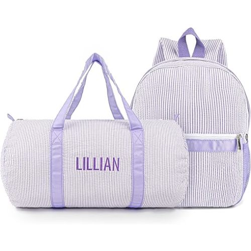 Kids' Backpacks and Travel Duffel Bags Set,Personalized Backpacks Overnight Bags for Girls Boys,Kids Backpacks with Weekender Bag,Kids Backpacks Travel Bags,Seersucker Toddler Travel bag