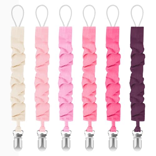 TenderBabe Pacifier Clip,6 Pack Pacifier Holder Clip with Adorable Frill Design,Soft Flexible Binky Clips for Baby Girl and Boy