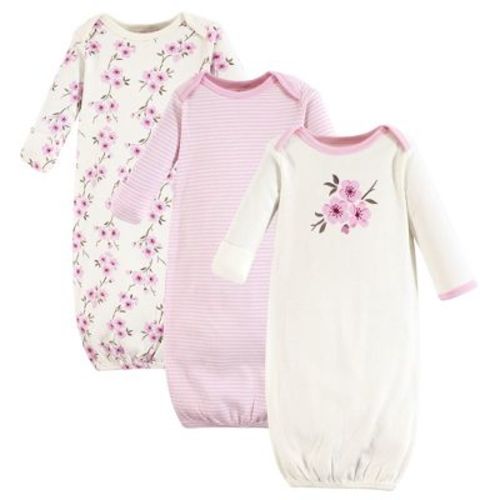 Touched By Nature Baby Girl Organic Cotton Long-sleeve Gowns 3pk, Cherry Blossom, 0-6 Months