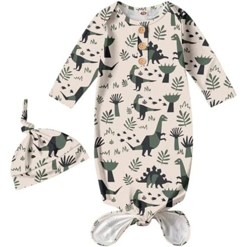 AMAWMW Newborn Baby Boys Girls Cartoon Sleeper Gown Long Sleeve Mountain Nightgown Hat Outfits