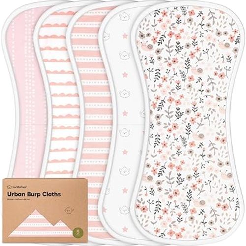 Organic Burp Cloths for Baby Boys and Girls - 5-Pack Super Absorbent Burping Cloth, Burp Clothes, Soft & Plush, Newborn Milk Spit Up Rags, Burpy Cloth Bib for Unisex, Burping Rags (Sweet Charm)