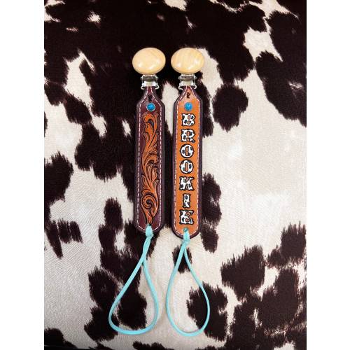 Tooled Leather Pacifier Clip