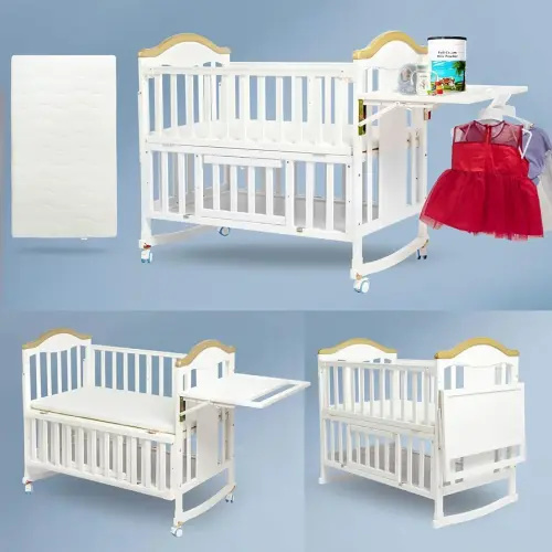 Flwrgirl Baby Cribs 4-in-1 Convertible – Elevatable Bedside Bassinet for Baby,Mini Crib with Mattress,Baby Bassinets Bedside Sleeper,Portable Crib with Changing Table,White