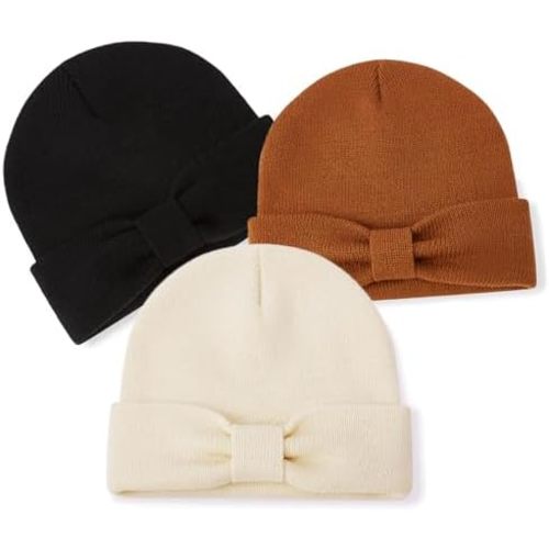 DANMY Baby Beanie Bow Hats Infant Toddler Winter Soft Knit Hat,Kids Warm Beanie for Boys Girls Children Caps