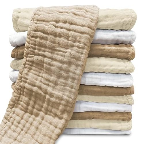 Sunny zzzZZ Muslin Burp Cloths for Baby 100% Cotton Burping Cloths for Unisex, Boy, Girl - Large 20'' by 10'' Newborn Essentials Ultra Soft Absorbent Milk Spit Up Rags - 12 Pack - White+Green+Grey