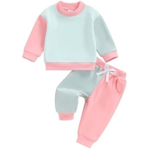 Fernvia Toddler Baby Girl Clothes 3 6 9 12 18 24 Months Fall Outfits Solid Long Sleeve Sweatshirt Tops + Pants Set