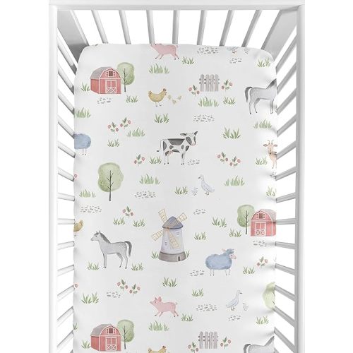 Sweet Jojo Designs Fitted Baby Crib Sheets (Farm Animals) for Boys or Girls, Infant Nursery, Toddler Room - Standard Size (Farmhouse, Southern, Country, Barn Animal, Farms Theme, Cow, Pig, Grey Horse)
