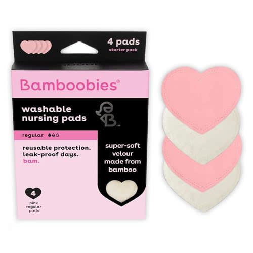 Bamboobies Women’s Nursing Pads, Reusable and Washable for Daily Use, Leak-Proof Pads for Breastfeeding, Pink, 12 Pads