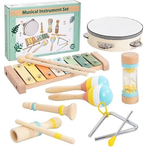 Toddler Musical Instruments Set - Wooden Musical Toys for Toddlers 1-3 Years Old, Percussion Montessori Toys for 1 2 3 Year Old, Modern Boho Xylophone Birthday Gifts Kids Baby Musical Instruments