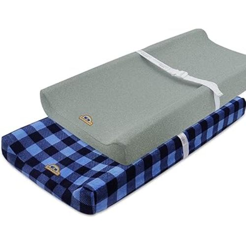 Super Soft and Stretchy Changing Pad Cover 2pk by BlueSnail (Navy buffola Plaid)