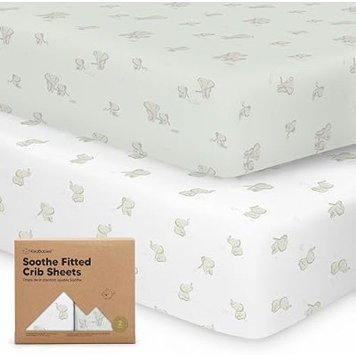KeaBabies 2-Pack Organic Crib Sheets for Boys, Girls - Fitted Crib Mattress Sheet Neutral, Breathable Jersey Cotton Cover for Baby Bed, Toddler Mattress, Soft & Cute Prints (Elly)