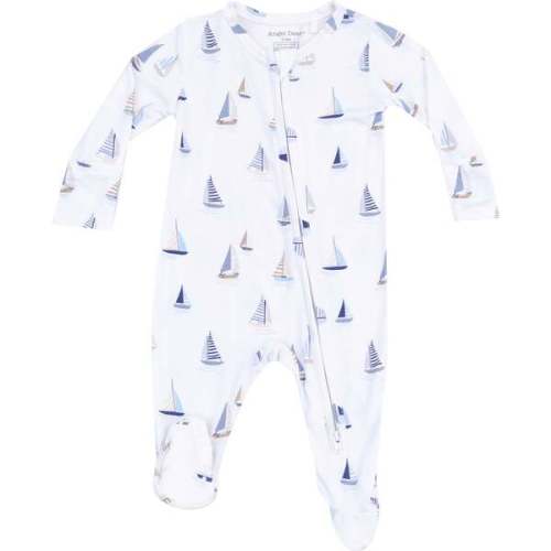 2 Way Zipper Footie, Sailboats Blue - Angel Dear | Maisonette