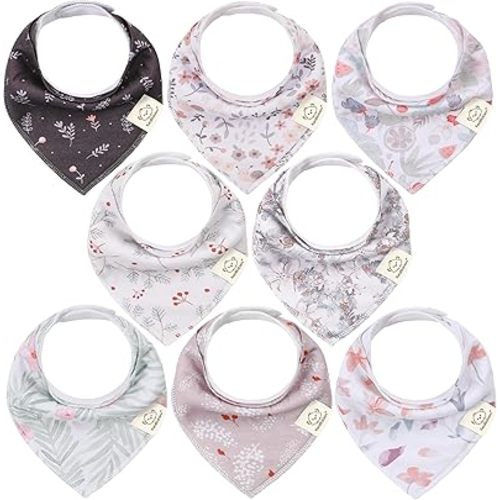 8-Pack Organic Baby Bandana Drool Bibs for Girls - Super Absorbent Baby Bibs for Baby Girls, Baby Boys, Soft Cotton Bandana Bibs, Baby Drool Bib, Teething Bibs for Infant, Toddler (Bloom)