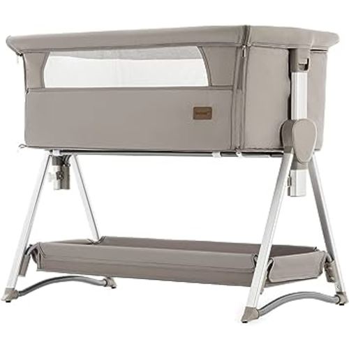 Baby Beside Sleeper Rocking Cribs Luxury Newborn Sleeping Bassinet Portable Travel Infant Bed for 0-6M Cradle (Khaki)