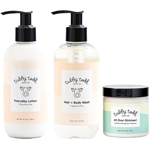 TUBBY TODD 3-Step Baby Bath & Skincare Routine - The Regulars Bundle - 8.5oz Baby Shampoo and Body Wash, 8.5oz Everyday Lotion & 3.5oz All Over Ointment - Fragrance-Free