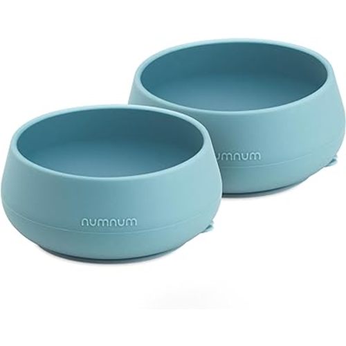 NumNum Suction Bowls for Babies & Toddlers, Extra Strong Non-Slip Suction, 100% Food-Grade Silicone, BPA-Free, Microwave & Dishwasher Safe, Baby-Led Weaning Bowls for 4+ Months, 2-Pack Blue