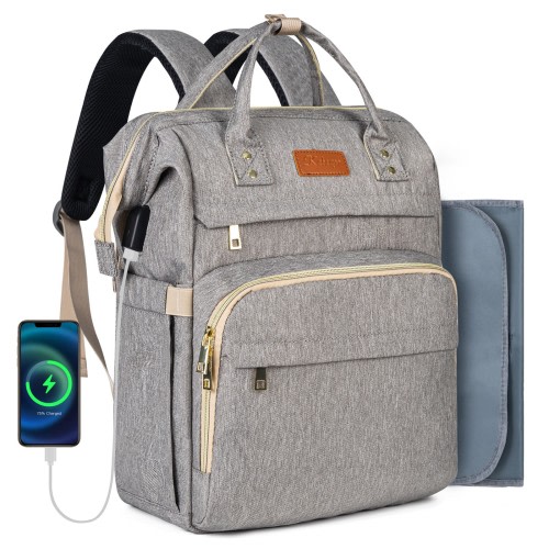 KABAQOO Baby Diaper Bag Backpack for Boy & Girls Travel Diaper Backpack Newborn Essentials Gift Grey