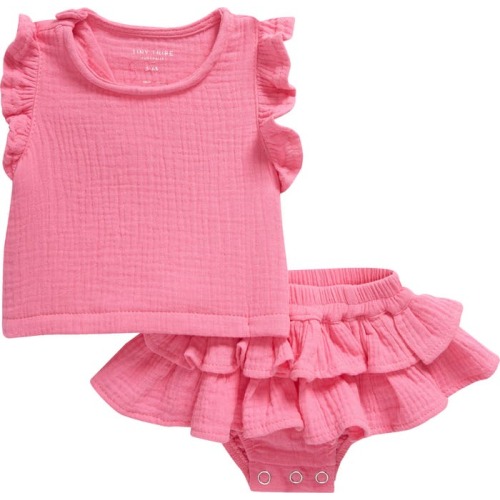 Baby Ruffle Cotton Gauze Tank & Shorts Set, 3-6M, Hot Pink