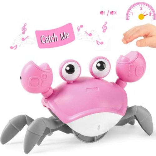 Kifunppy Baby Girls Musical Toy, Toddler Pink Crawling Crab Baby Toy with Music and Induction, Walking Dancing Crab Toys Babies Montessori Toy for 1+ Years Old
