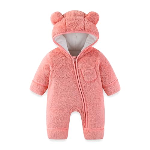 Newborn Baby Bear Outfit With Fold-Over Mittens and Footies Girls Boys Winter Fleece Clothes Hooded Romper Snowsuit