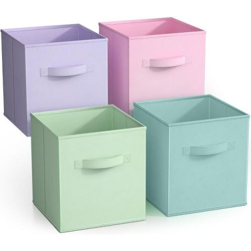 Sorbus 11 Inch 4 Pack Foldable Fabric Storage Cube Bins with Handles - for Organizing Closet, Nursery, Playroom, and More (Bright Pastel Colors)