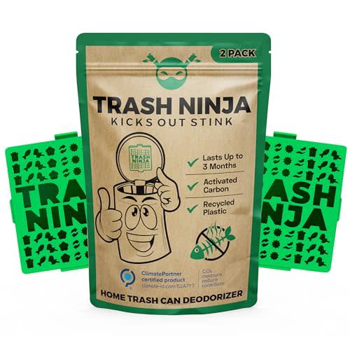 Trash Ninja Trash Can Deodorizer and Odor Eliminator (2 Pack) for Indoor Trash Cans Up to 10 Gallons, Made with Natural Activated Carbon - Lasts Up to 3 Months - Garbage Can Deodorizer to Control Odor