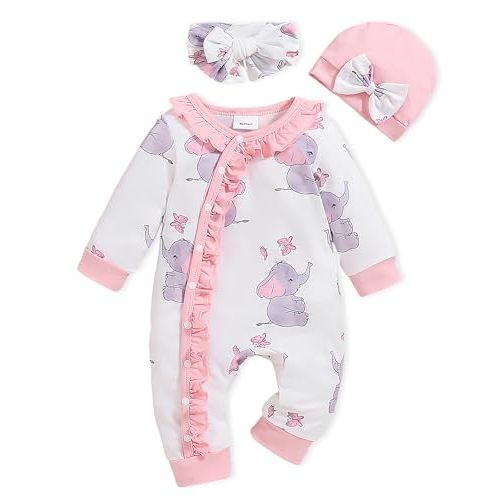Newborn Baby Girl Clothes Infant Floral Print One-Piece Romper+Jumpsuit+Bodysuit+Hat+Headband