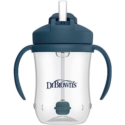 Dr. Brown’s Milestones Baby’s First Straw Cup, Training Cup with Weighted Straw, Dark Blue, 6m+