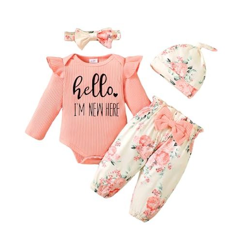 Newborn Infant Baby Girl Clothes Outfits Rib Romper Floral Pants with Headband Winter Clothing Set