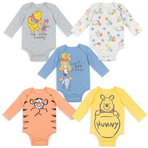 Disney Winnie the Pooh Eeyore Tigger Piglet 5 Pack Bodysuits Newborn to Infant