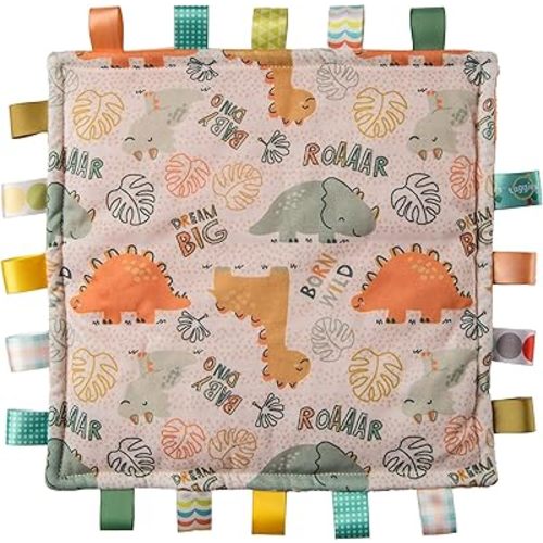Taggies Lovey for Baby Security Blankets Original Comfy Blanket with Sensory Tags, 12 x 12-Inches, Dinosaur