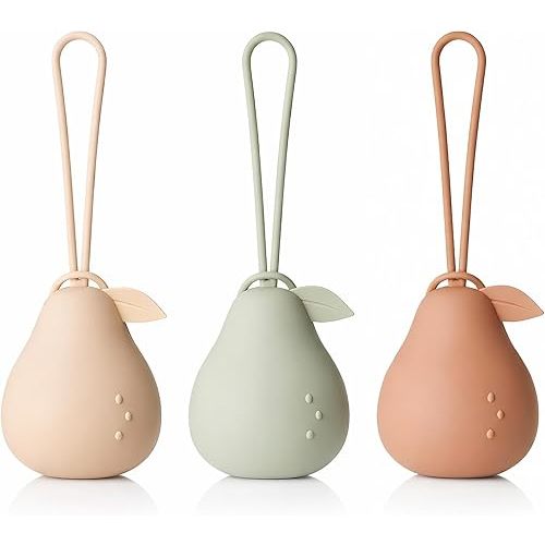Andy Bear 3-Pack Silicone Pear Pacifier Holders - Ivory, Sage, Brown