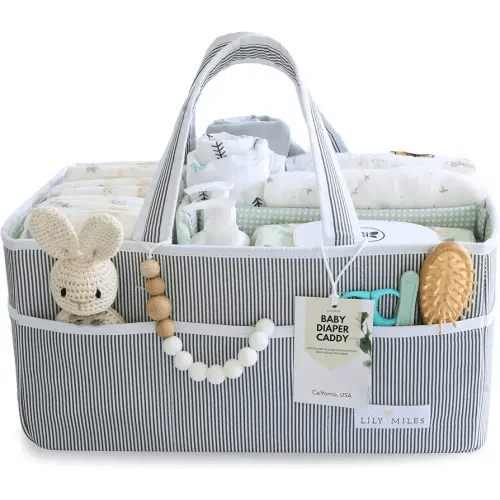 Lily Miles Baby Diaper Caddy - Large Organizer Tote Bag for Newborn essentials Boy or Girl - Baby Shower Basket - Nursery Must Haves - Registry Favorites - Newborn Caddie Car Travel