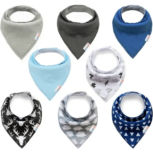 ALVABABY Baby Drool Bandana Bibs For Drooling Teething Feeding Reusable Adjustable Snap Super Absorbent 100% Cotton Unisex Boys Girls Newborn Infant Toddler 8 pcs Deer Pattern Bibs Baby Gifts