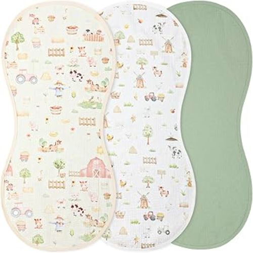 3 Pcs Changing Pad Liners Fits in Peanut Shape Changing Pad Waterproof Diaper Mats Organic Cotton Peanut Mats are Warm on Baby's Back, Washable Reusable (Farm,Colorful)