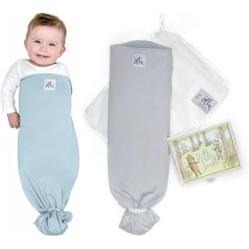 The Ollie Swaddle Bundle (sky+stone) - Helps to Reduce The Moro (Startle) Reflex - Made from a Custom Designed Moisture-Wicking Material