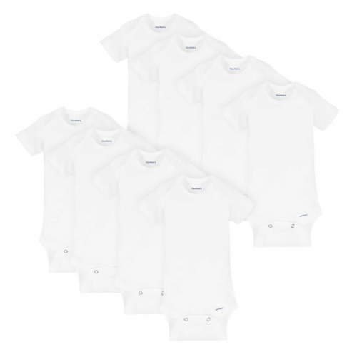 Gerber Short Sleeve Solid Onesies Bodysuits (8 Pack) - White, 0-3 M