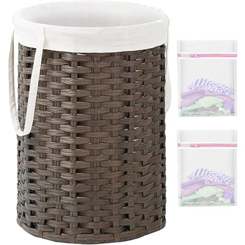 Laundry Hamper Laundry Basket Round 19.0 Gal (72 L) Handwoven Rattan Laundry Basket, Large Wicker Laundry Hamper with Removable Laundry Bag Handles 2 Mesh Bags for Bathroom Living Room Brown